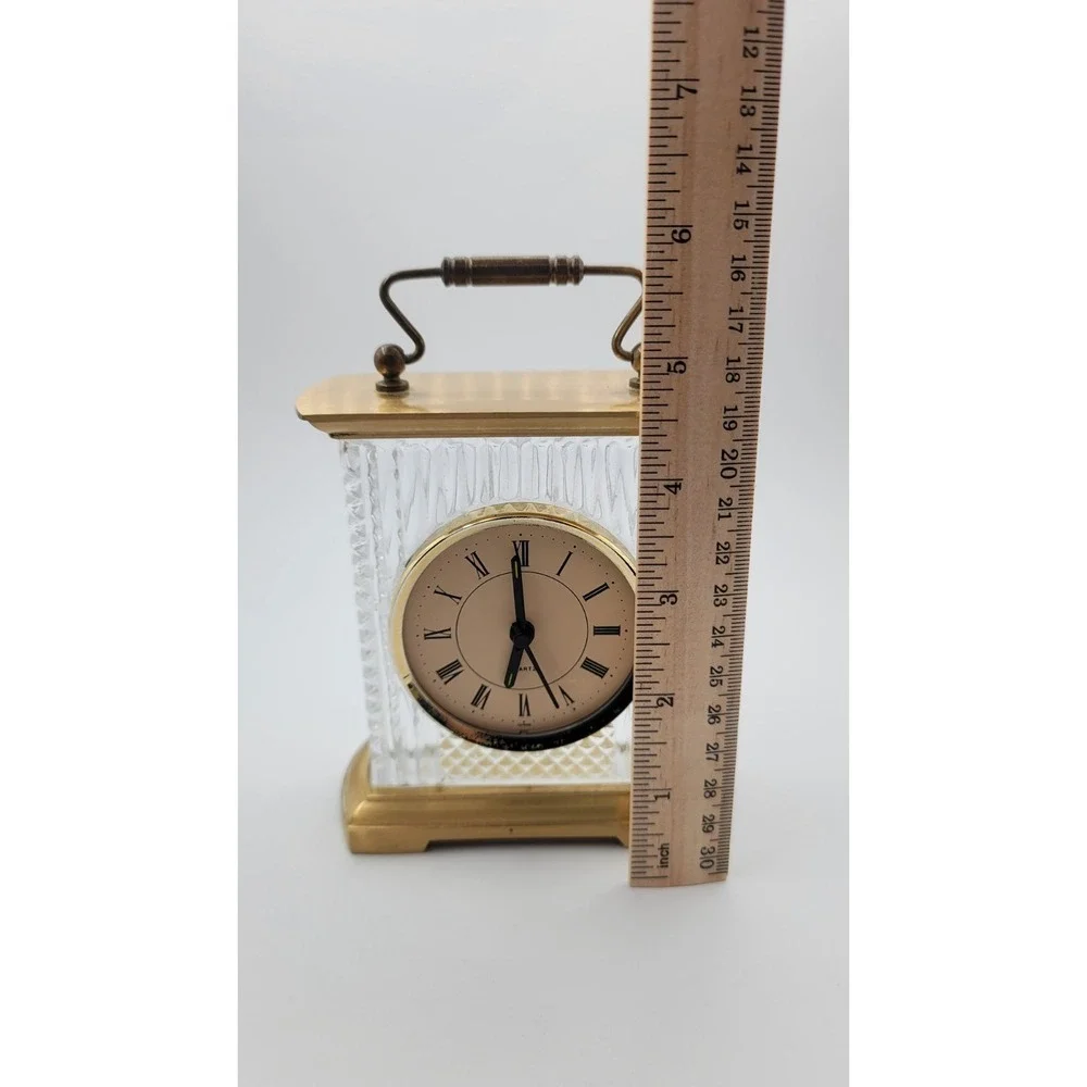 Fifth Ave heavy glass‎ & brass carriage clock Brass Crystal